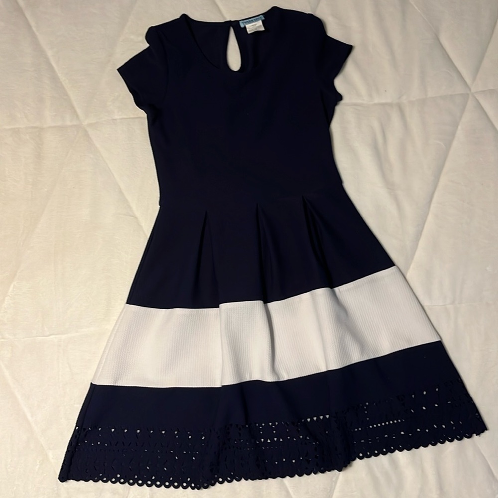 Navy blue and white striped dress. Tween Diva. Size 16.